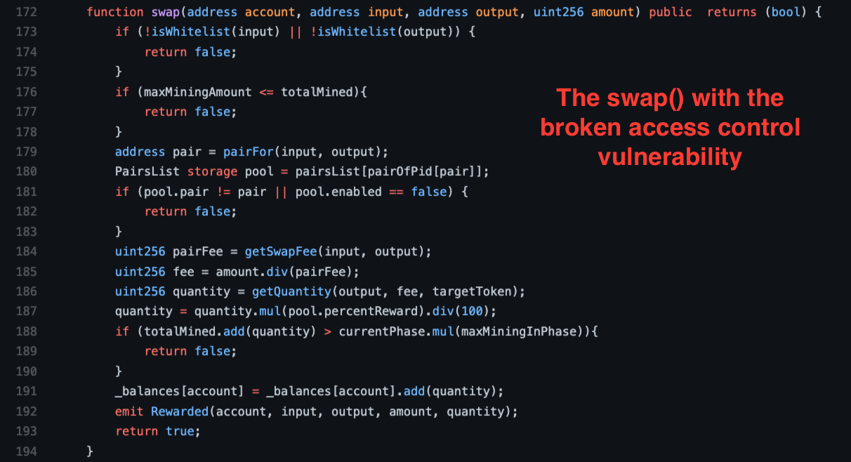 Figure 3. The associated swap function of Biswap’s SwapFeeReward contract