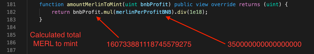 Figure 10. The amountMerlinToMint function of Merlin Contract